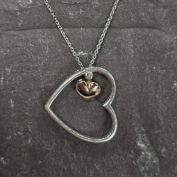 Double Heart Pendant - Sterling Silver and Rose Gold Plated