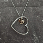 Pendant Calon Dwbl - Arian Sterling a Rose Gold Plated