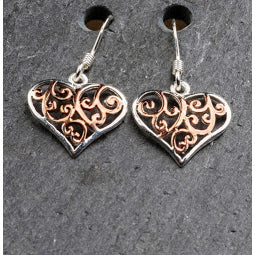 Celtic Heart Earrings - Sterling Silver and Rose Gold Plated