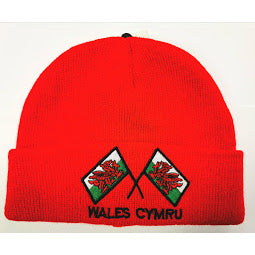 Image of Red ski hat with Wales flag logo